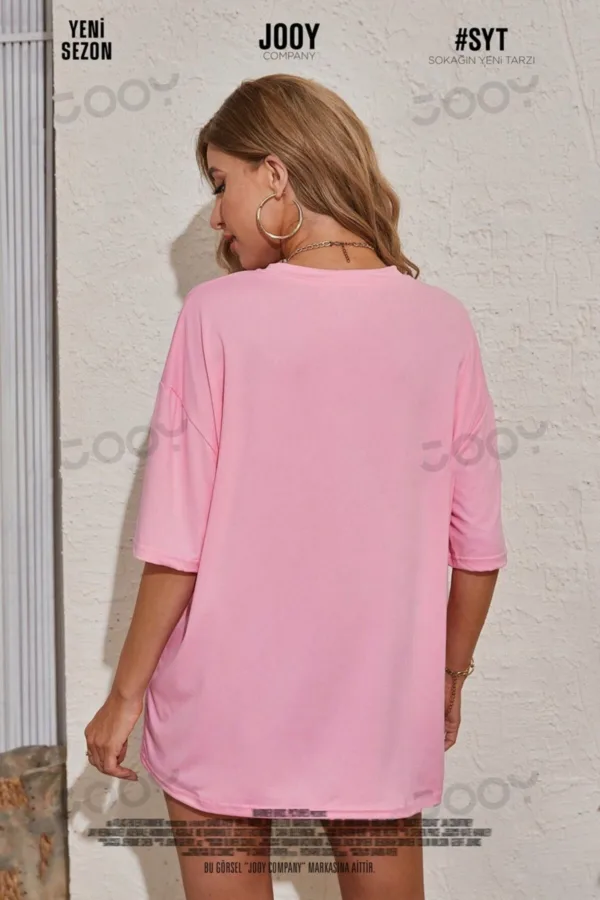 Yıldız Baskılı Pembe Oversize Tshirt - XL-alttext2
