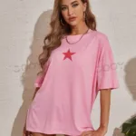 Yıldız Baskılı Pembe Oversize Tshirt - XL-alttext1