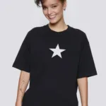 Yıldız Baskılı Siyah Oversize Tshirt - S-alttext1