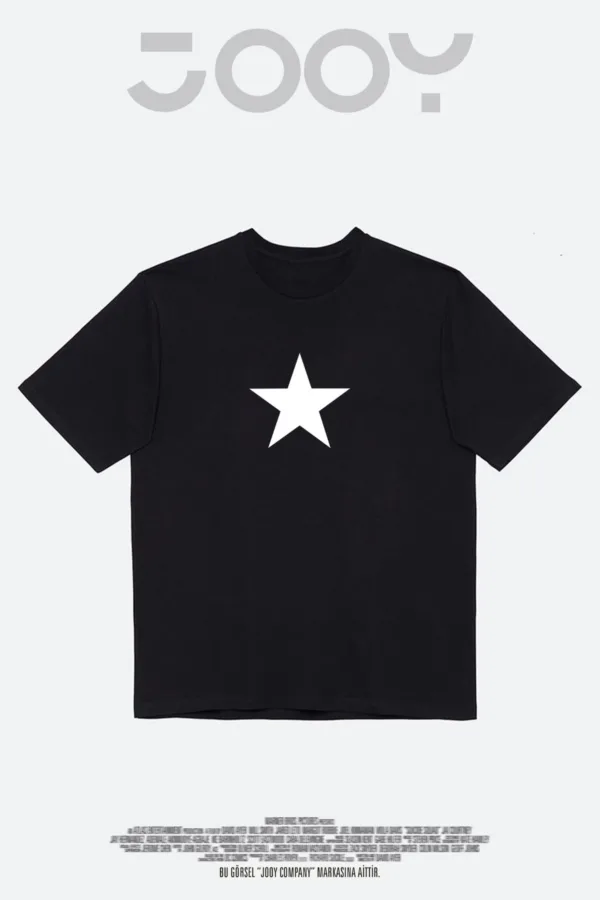 Yıldız Baskılı Siyah Oversize Tshirt - S-alttext3