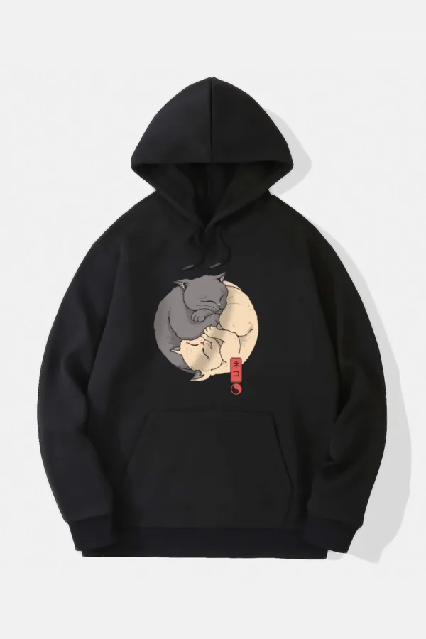 Yin Yang Kedi Baskılı Sweatshirt Hoodie - S-alttext1