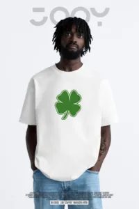 Yonca Baskılı Beyaz Oversize Tshirt-alttext1