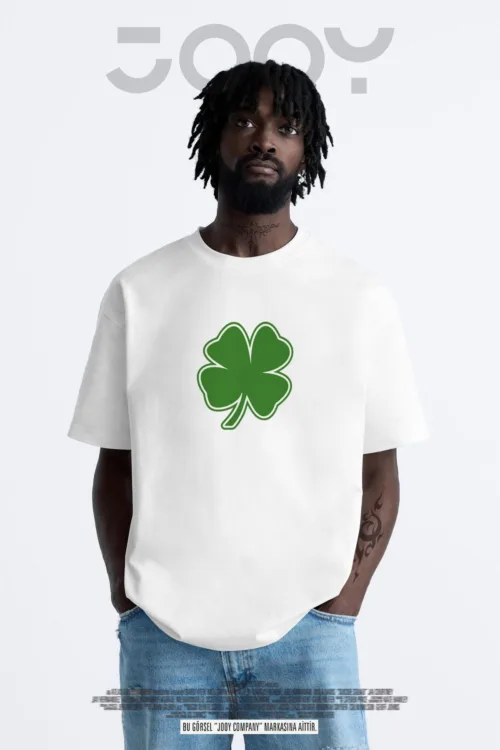 Yonca Baskılı Beyaz Oversize Tshirt