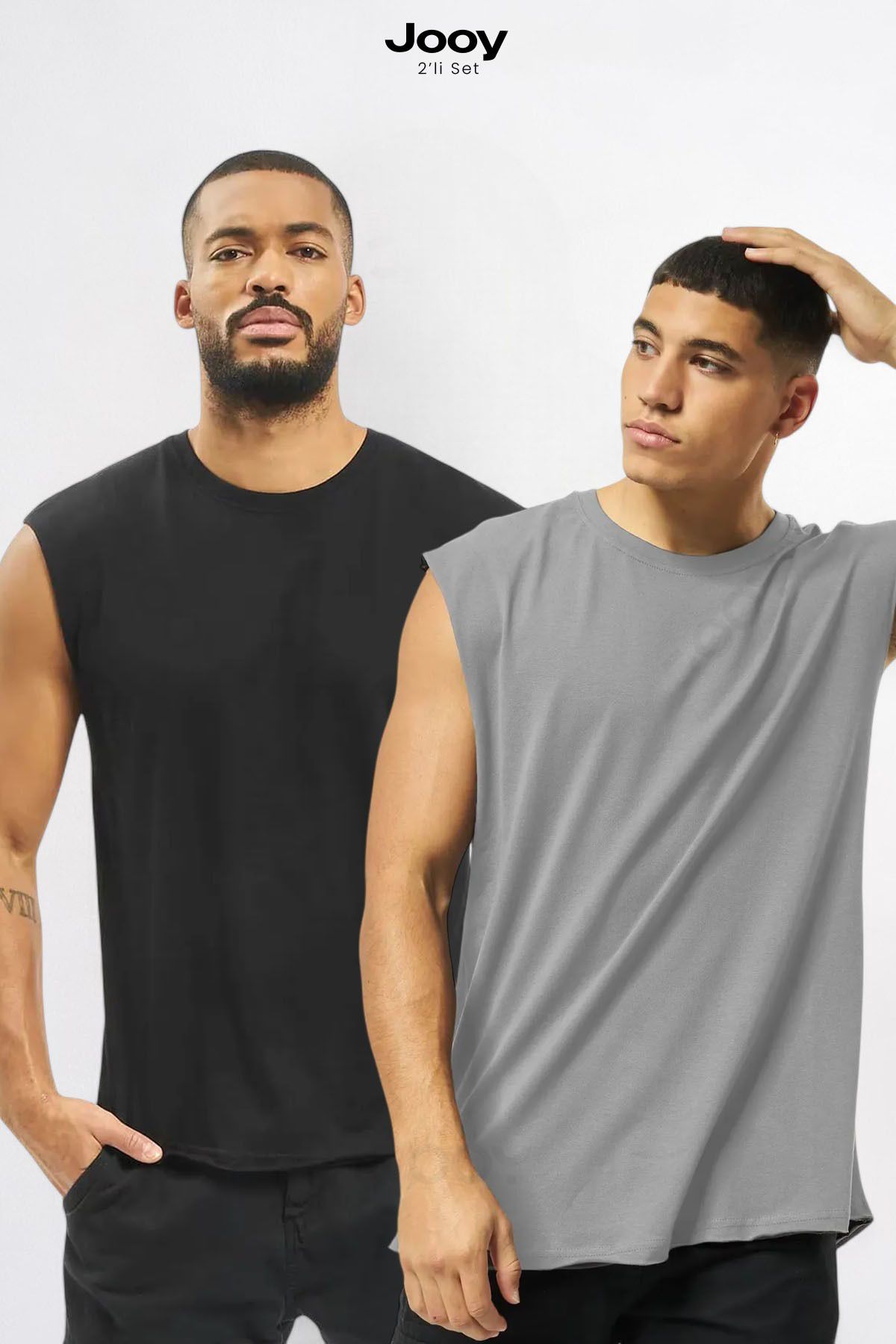 2’li Kampanyalı Set Erkek Antrenman Sporcu Atleti Oversize Kolsuz T-Shirt