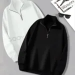 Düz Yarım Fermuarlı Sweatshirt Siyah - Beyaz 2'li Kampanya Set-alttext1