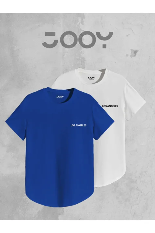 Los Angeles Baskılı Slim Fit Oval Kesim Tshirt 2’li Set