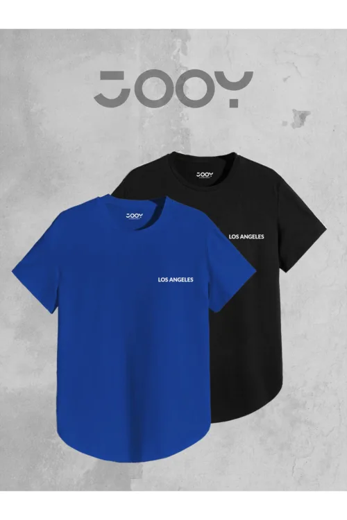Los Angeles Baskılı Slim Fit Oval Kesim Tshirt 2’li Set