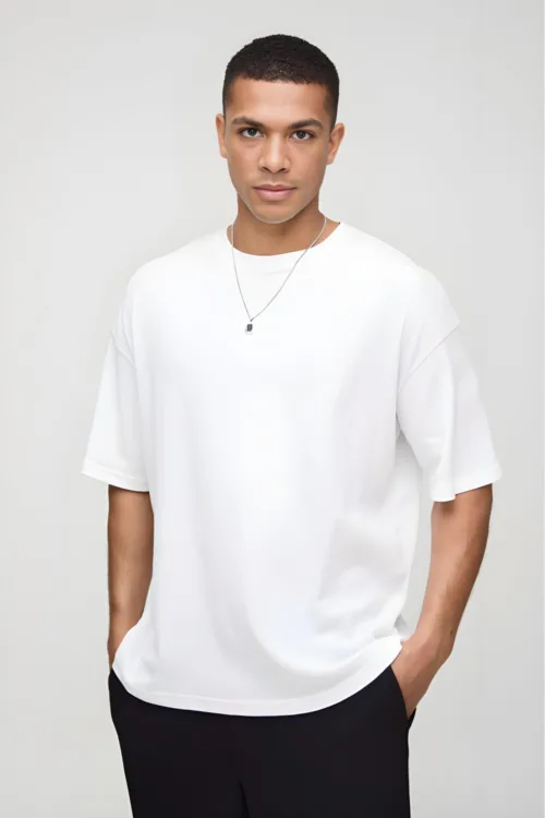 Premium Seri Oversize Kalıp Pamuklu Düz Basic T-Shirt