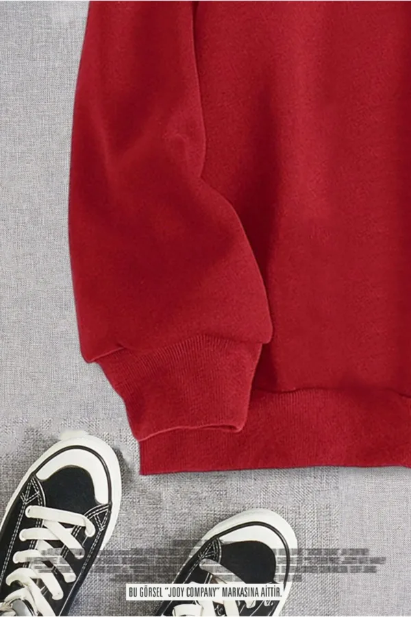 Unisex Yarım Fermuarlı Kırmızı Sweatshirt-alttext3