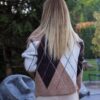 Geometrik Desen Fermuarlı Hırka - CAMEL